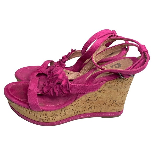 Vintage: Pierre Cardin ♚ Suede Floral Embellish Platform Wedge Sandals ♚ Magenta - Picture 6 of 16